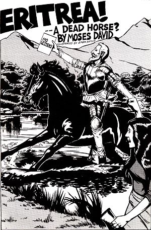 Don Quixote riding on a black horse