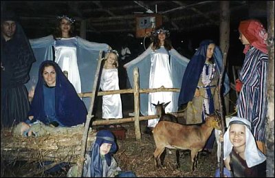 Manger scene with real people