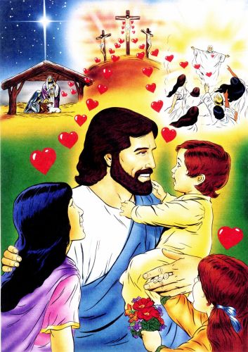 Jesus holding a little boy