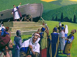 Noah mocked by the unbelievers for building the Ark