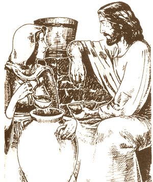 The Samaritan woman at the well talking with Jesus